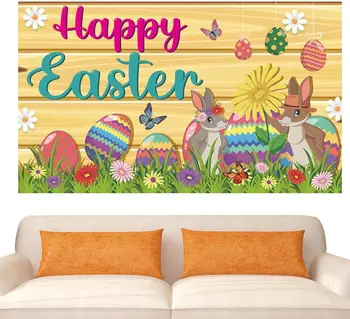 Фон с Великден заек | Пролет банер с разноцветни яйца на Великден заек | Фон с яйца заек за пролетта на Великден партита, фотобудка Bac